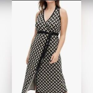 Diane Von Furstenberg Geometric Black and White Midi Dress wrap xl